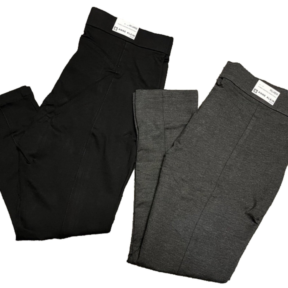 LOT of 2 pair Anne Klein Ponte Dress Pant with Tummy Control Sz LG Black & Gray